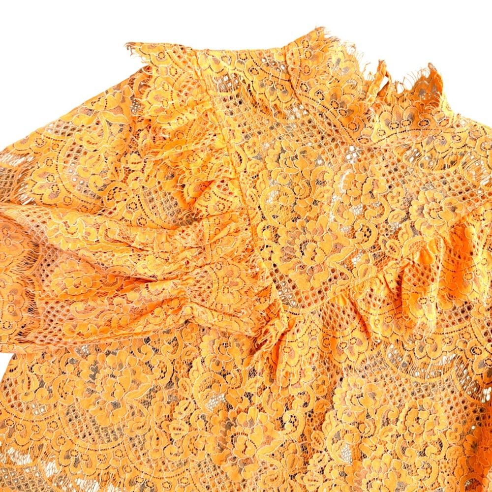Golden Yellow Sheer Floral Lace Blouse Victorian Romantic Boho Festival Top MED